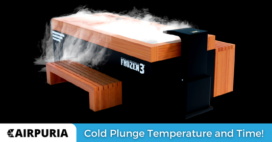 An image of a Medical Frozen™ cold plunge ice bath offered by Airpuria, with the caption, "Cold Plunge Temperature and Time"!