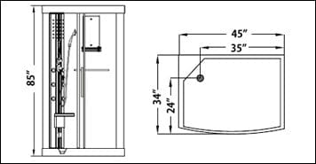 Mesa 802L 45" Free Standing Walk In Steam Shower