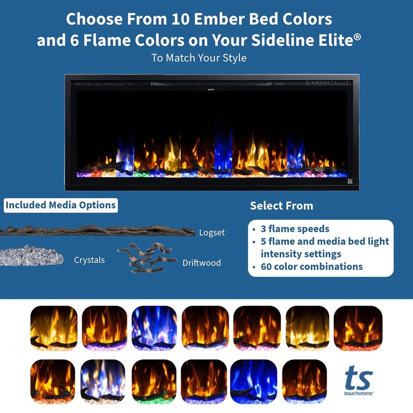 Sideline Elite Smart 42" WiFi-Enabled Recessed Electric Fireplace (Alexa/Google Compatible)
