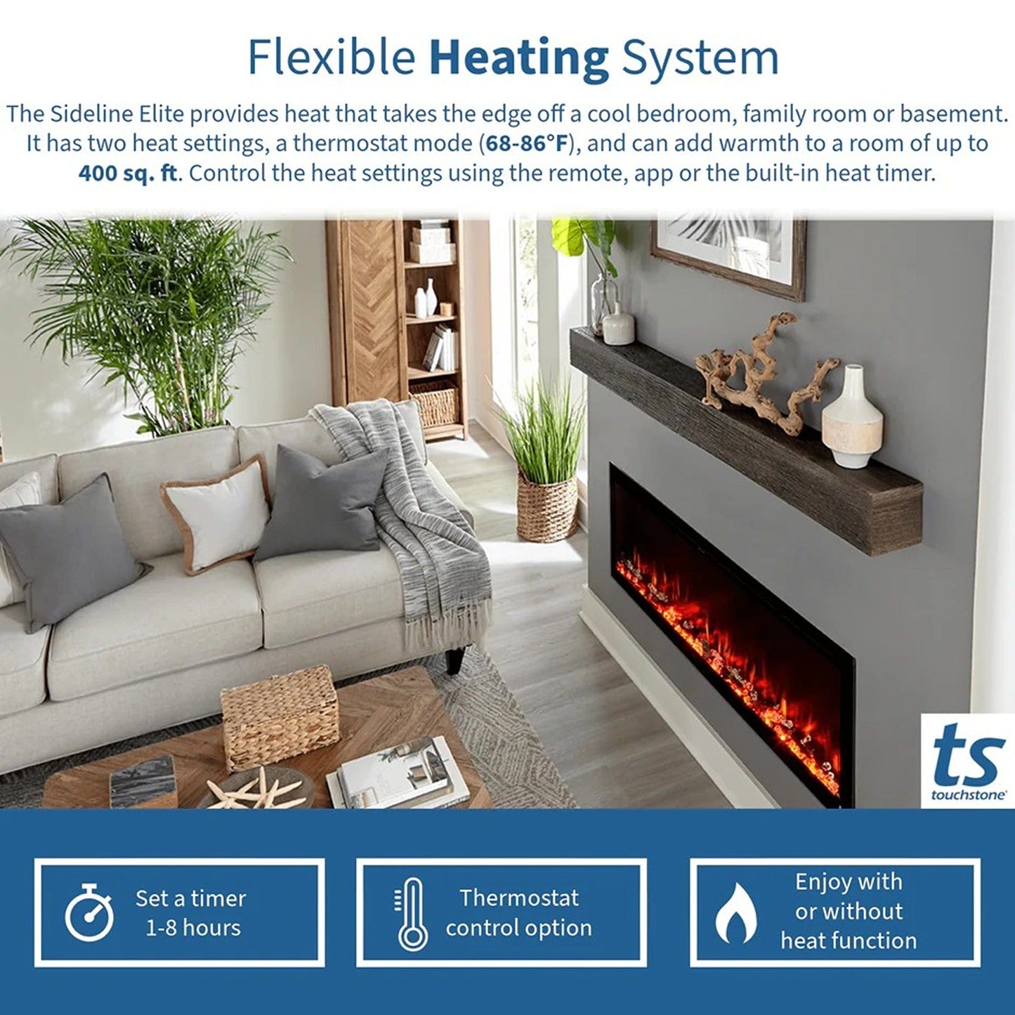 Sideline Elite Smart 42" WiFi-Enabled Recessed Electric Fireplace (Alexa/Google Compatible)