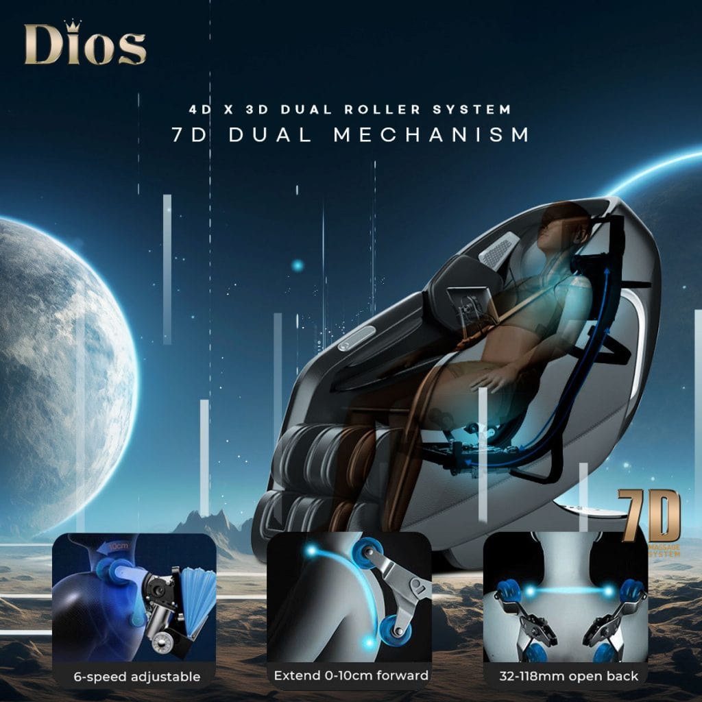 Dios Massage Chair 7D Dual Core Air Roller SL-track with 3D Calf Kneading - Dios-7300