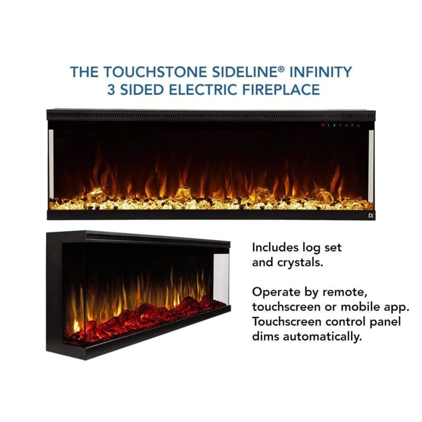 Sideline Infinity 3 Sided 60" WiFi Enabled Recessed Electric Fireplace 80046 (Alexa/Google Compatible) Touchstone