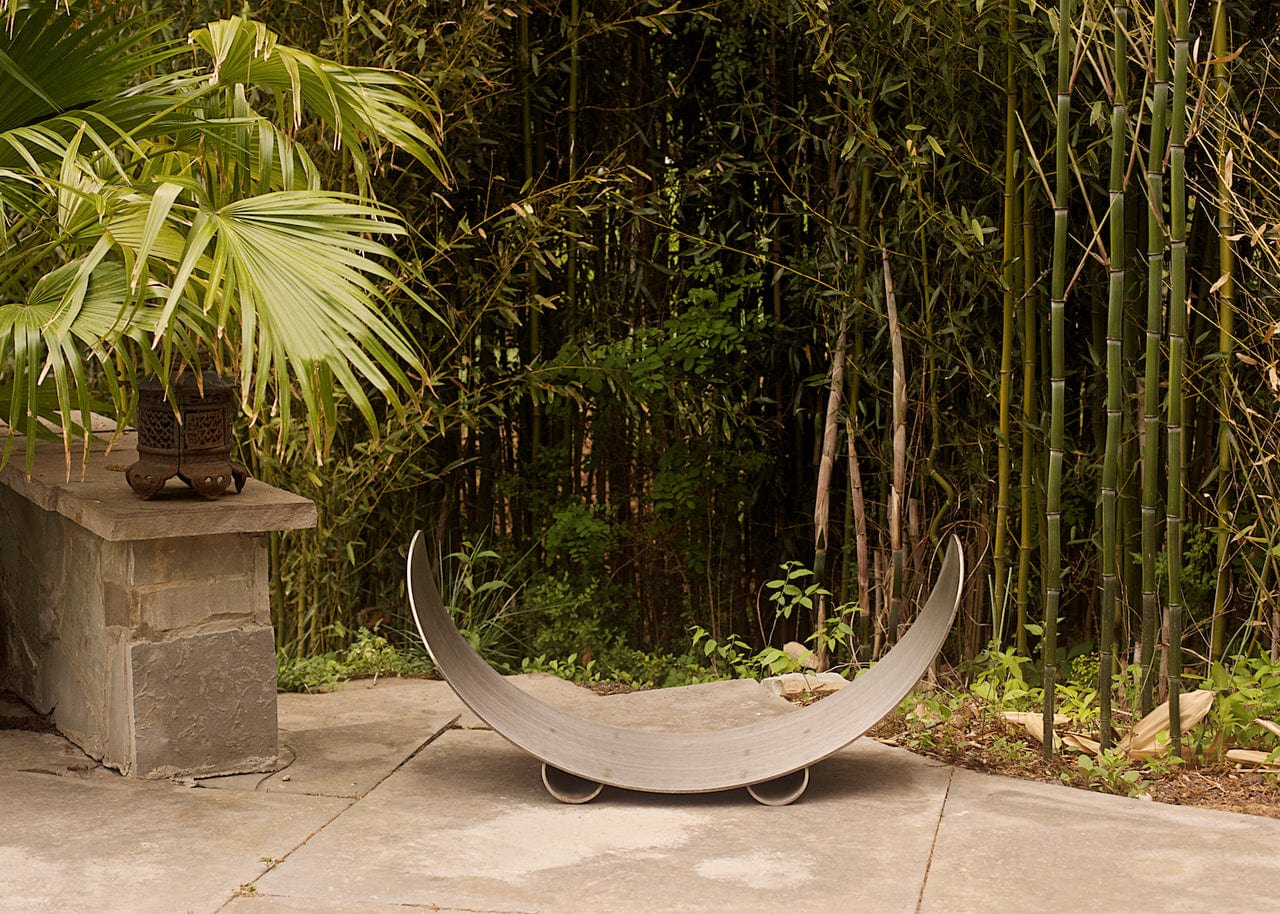 Fire Pit Art - Crescent Log Rack - Stainless Steel Fire Pit Art
