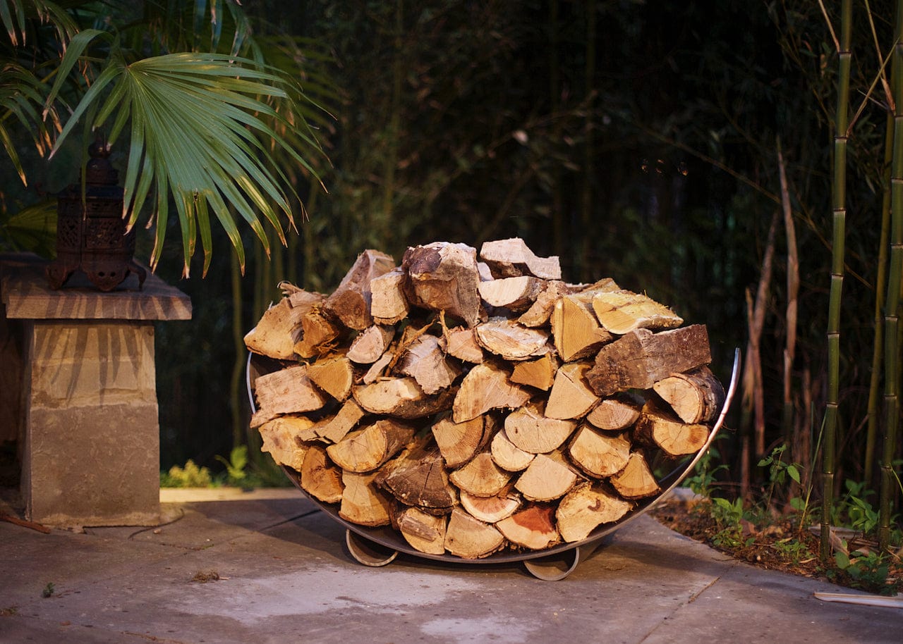 Fire Pit Art - Crescent Log Rack - Stainless Steel Fire Pit Art