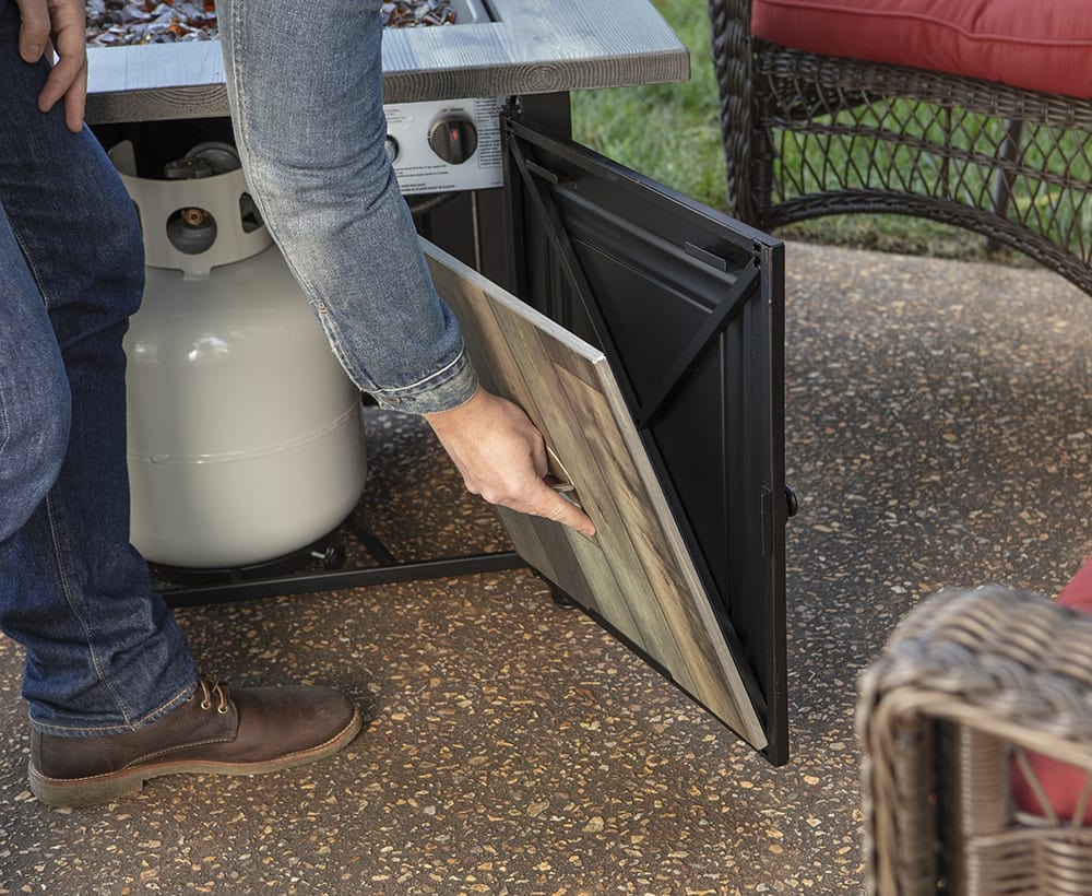Fire Table The Burlington, LP Gas Outdoor Fire Pit with Printed Resin Mantel Mr. Bar-B-Q Products