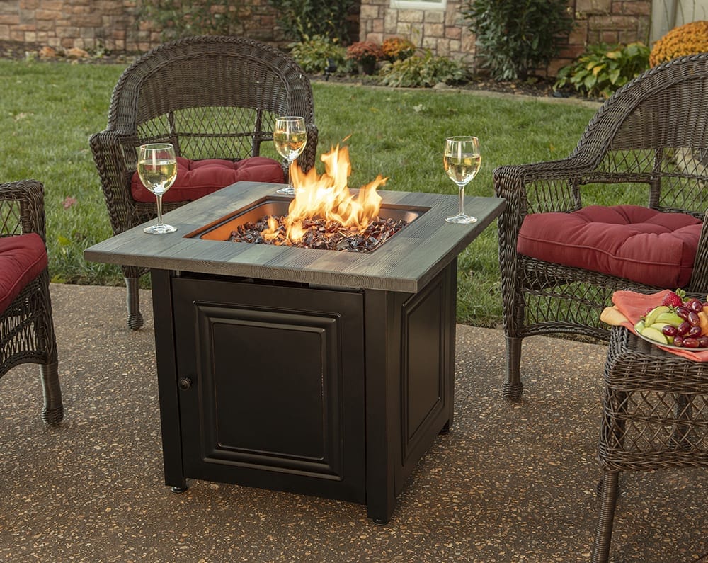 Fire Table The Burlington, LP Gas Outdoor Fire Pit with Printed Resin Mantel Mr. Bar-B-Q Products