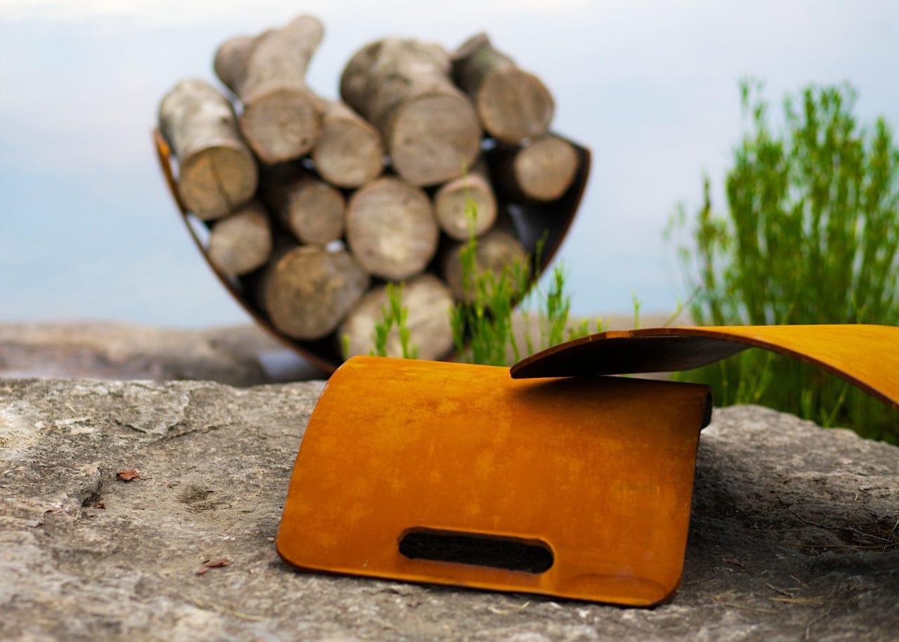 Fire Pit Art - Log Rack Wings of Flight Carbon Steel Fire Pit Art