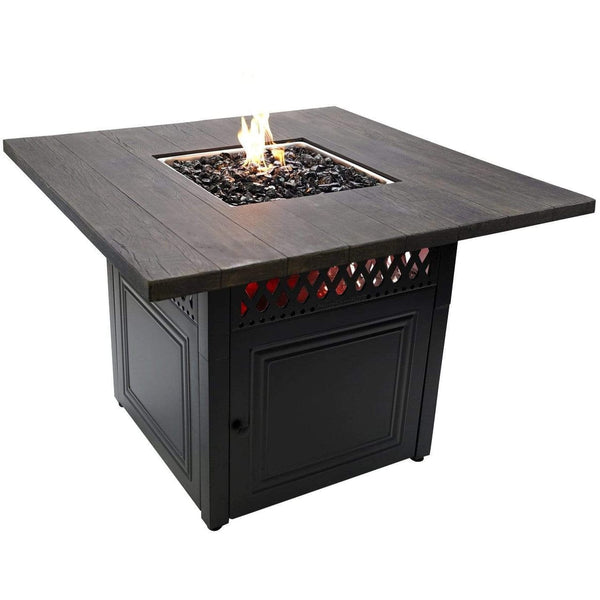 Fire Table The Benjamin, Dual Heat LP Gas Outdoor Firepit/Patio Heater with Wood Look Resin Mantel Mr. Bar-B-Q Products
