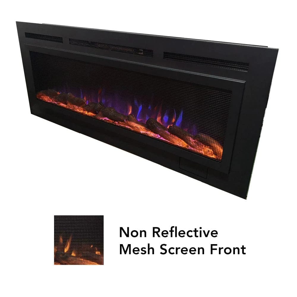 The Sideline Steel Mesh Screen Non Reflective 60" Recessed Electric Fireplace - Matte Black