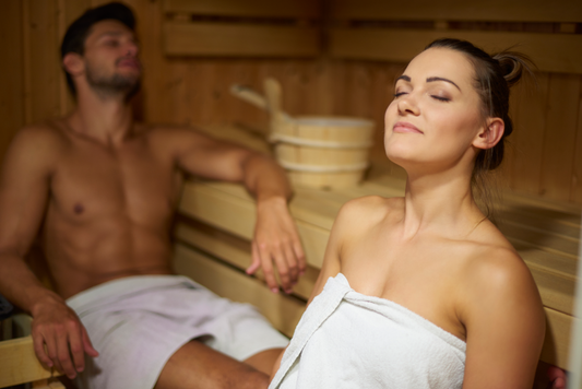 Sitting inside an infrared sauna.
