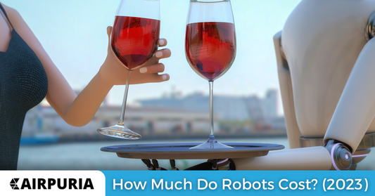 Image depicts universal robots serving customers a glass of wine at a restaurant