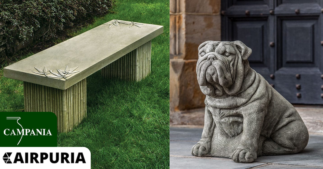 Image of Campania International benches, statuary and even a water fountain here and there!