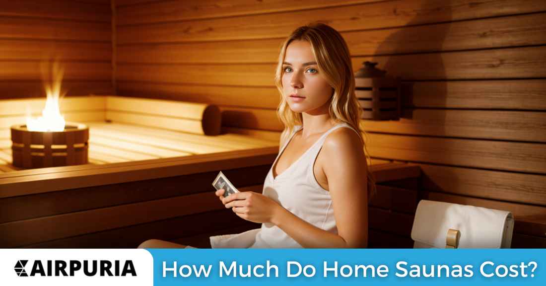 Image of a girl in a sauna holding a wallet, corresponding to "How Much Do Home Saunas Cost?"