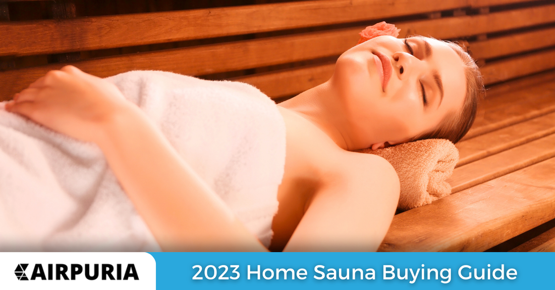 A woman enjoying her sauna after she followed the home sauna buyign guide from Airpuria.