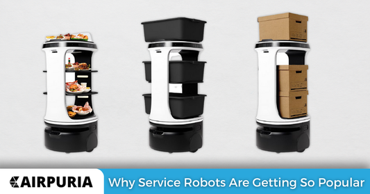 Image of the three types of Servi robots from Airpuria.