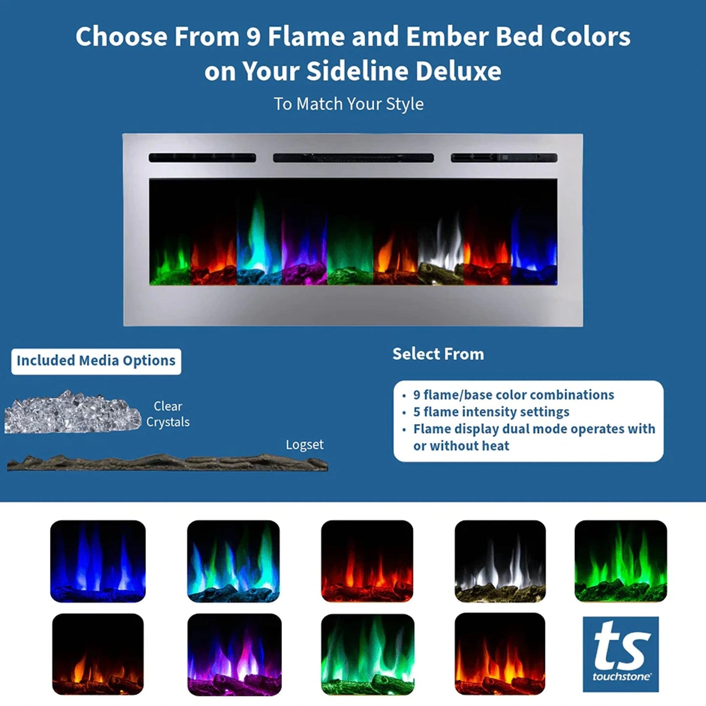 The Sideline Deluxe 50" Stainless Steel Recessed Electric Fireplace