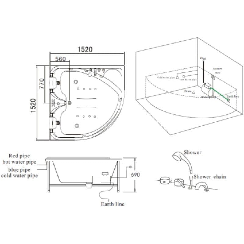 Mesa BT-150150 60" Corner Air/Whirlpool Combination Bathtub