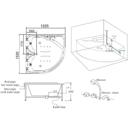 Mesa BT-150150 60" Corner Air/Whirlpool Combination Bathtub