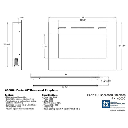 Forte 40" Recessed Electric Fireplace