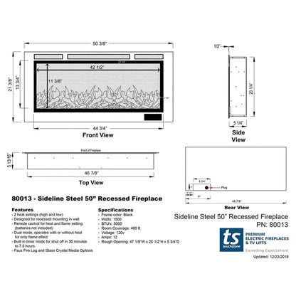 The Sideline Steel Mesh Screen Non Reflective 50" Recessed Electric Fireplace