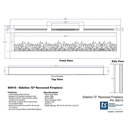 The Sideline 72" Recessed Smart Electric Fireplace