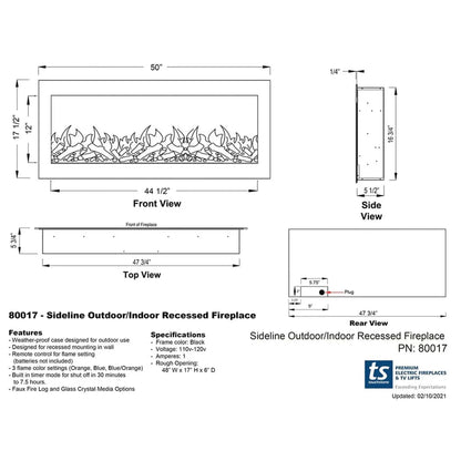 The Sideline Outdoor/Indoor 50" Recessed/Wall Mounted Electric Fireplace (No Heat)