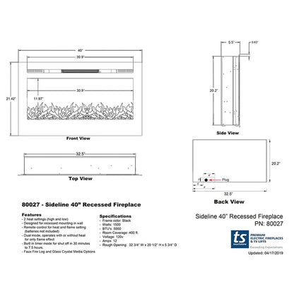 The Sideline 40" Recessed Black Electric Fireplace