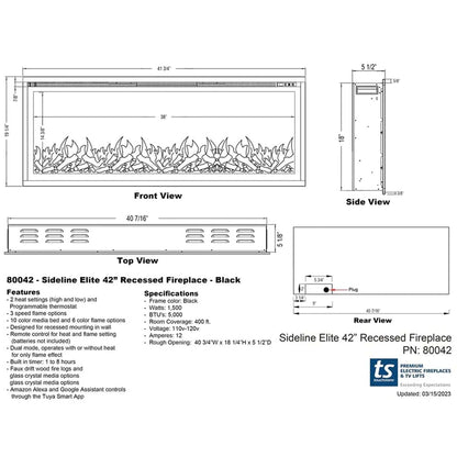 Sideline Elite Smart 42" WiFi-Enabled Recessed Electric Fireplace (Alexa/Google Compatible)
