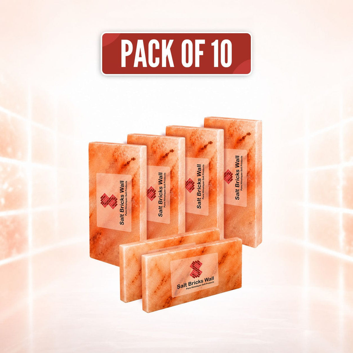 Himalayan Pink Salt Tiles 8" x 4" x 0.75" – Pack of 10 | Natural Salt Wall Tiles
