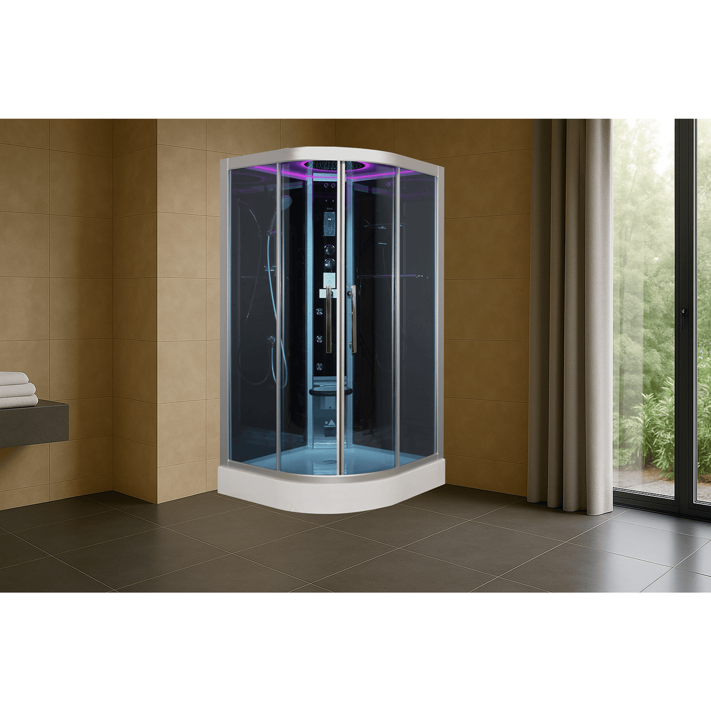 Platinum DZ901L 42" Corner Steam Shower - Blue Glass