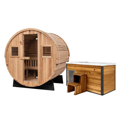 Redwood Outdoors Extra-Wide Barrel Sauna x Denali Cold Plunge