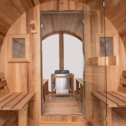 Redwood Outdoors Extra-Wide Barrel Sauna x Denali Cold Plunge