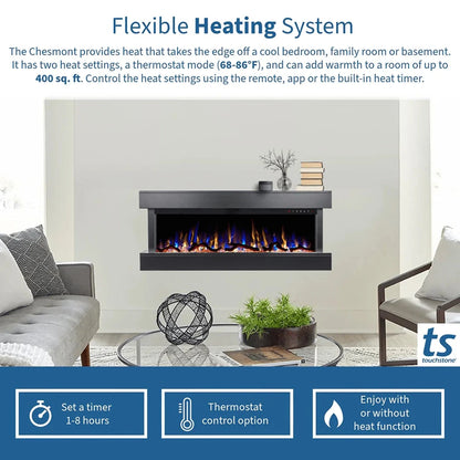 Chesmont Black 50" Wall Mount 3-Sided Smart Electric Fireplace (Alexa/Google Compatible)