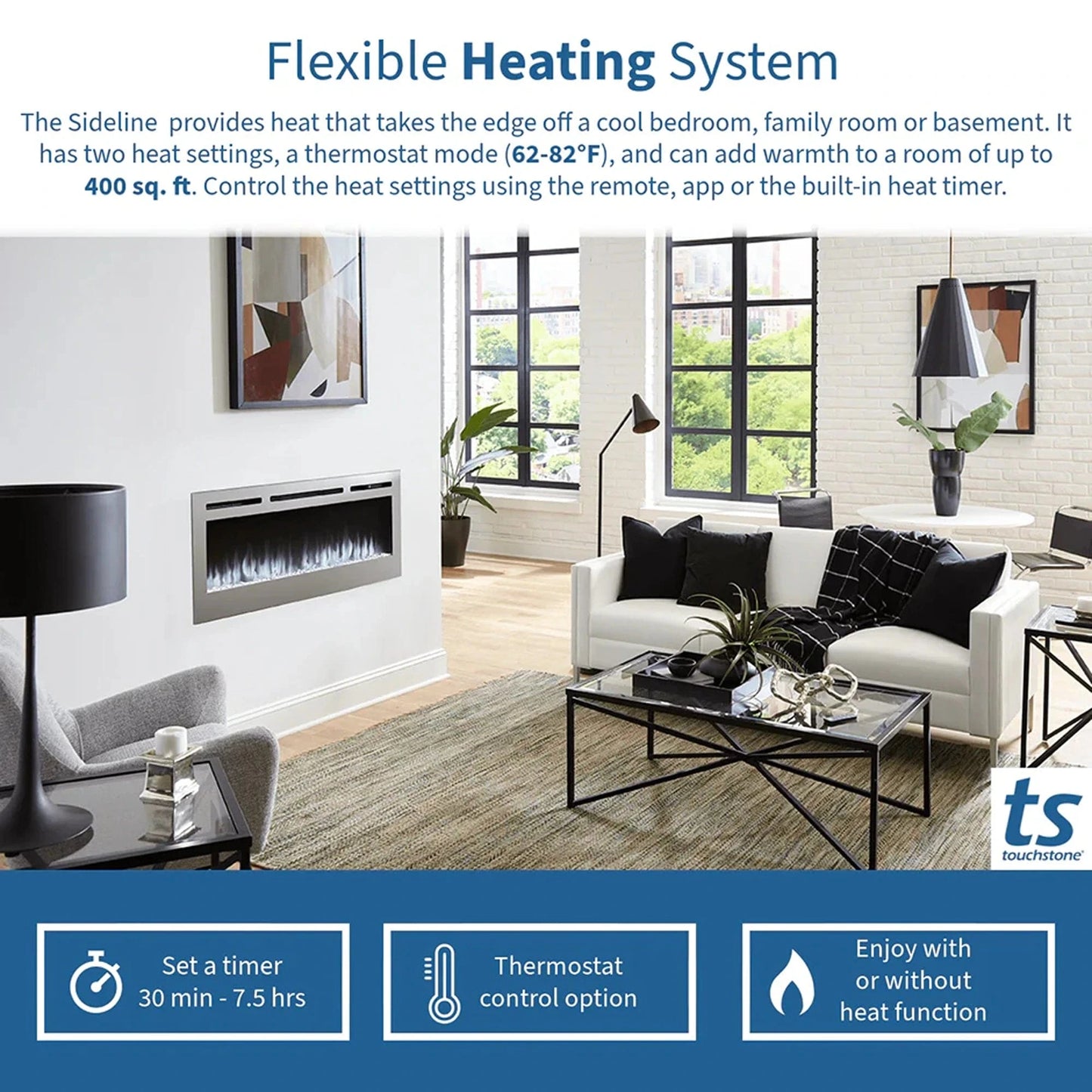 The Sideline Deluxe 50" Stainless Steel Recessed Electric Fireplace