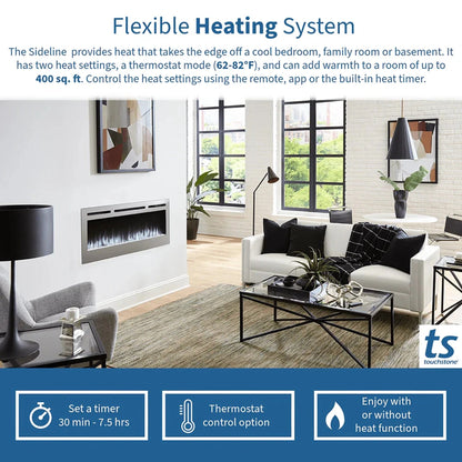 The Sideline Deluxe 50" Stainless Steel Recessed Electric Fireplace