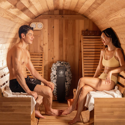 Barrel Outdoor Sauna - 6 Person w/ Harvia KIP 8kW Heater