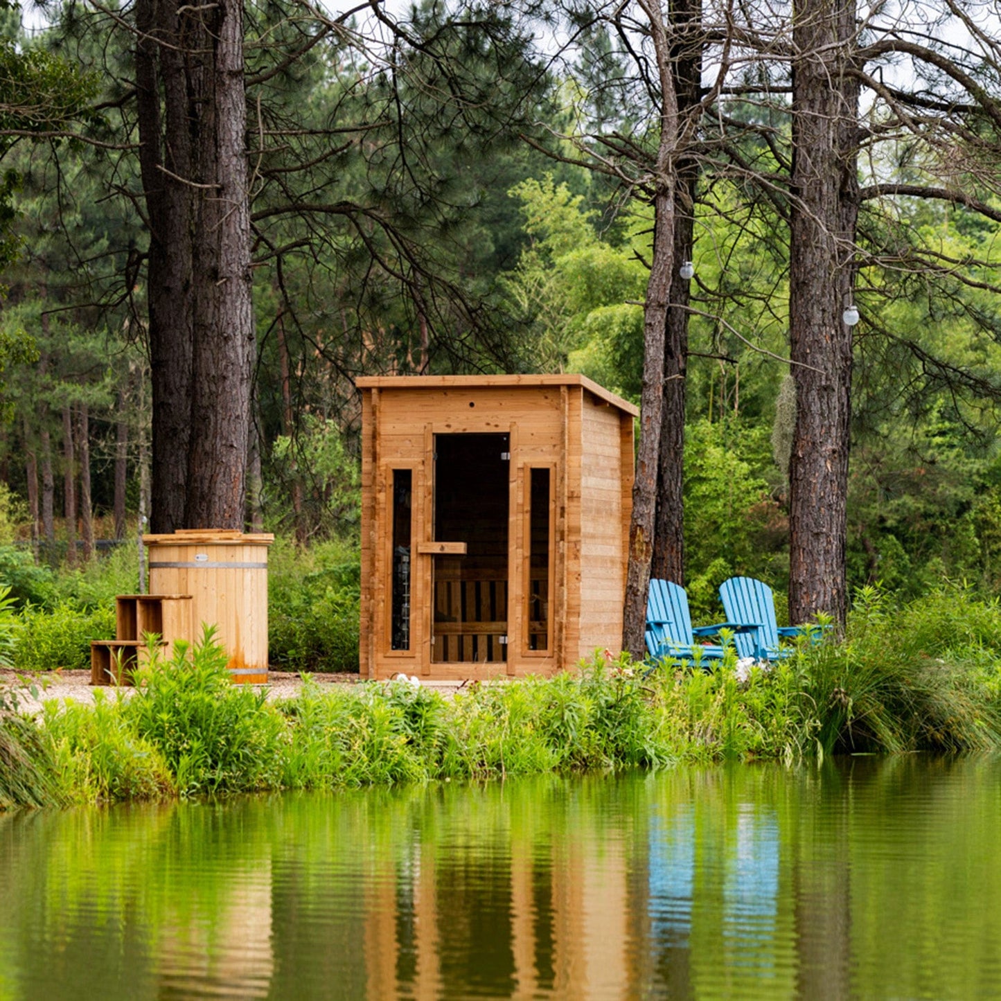 Cabin Outdoor Sauna - 4 Person w/ Harvia Spirit Wi-Fi 8kW Heater