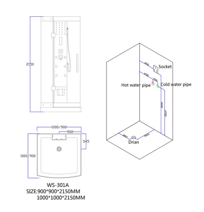Mesa 39" WS-301A Rectangular Free Standing Walk In Steam Shower