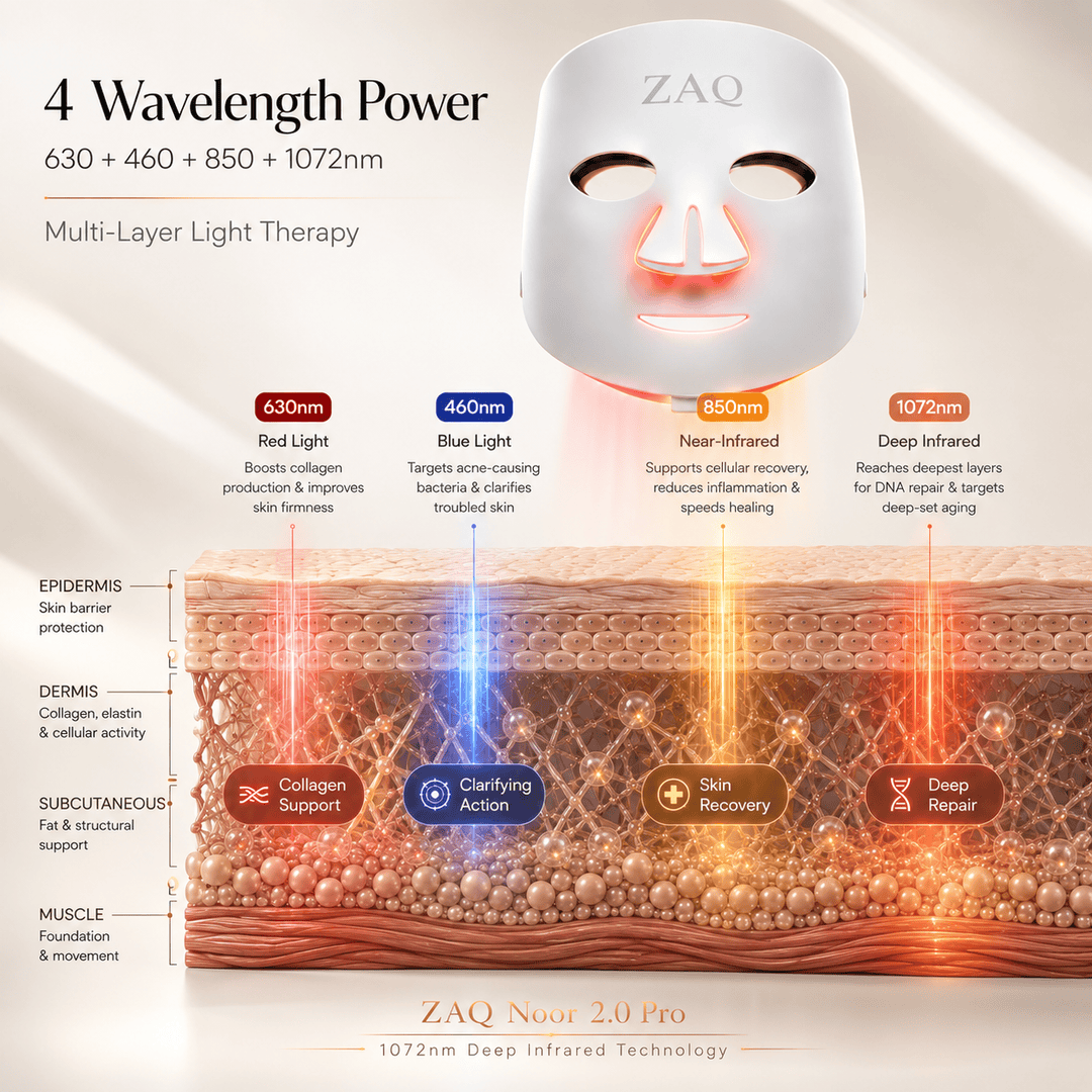 ZAQ Noor 2.0 Pro Light Face Mask: 1072nm Deep Infrared, Red & Blue Light