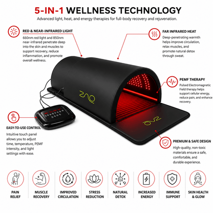 ZAQ ZUNA Pro Far Infrared PEMF, Red Light Sauna Dome