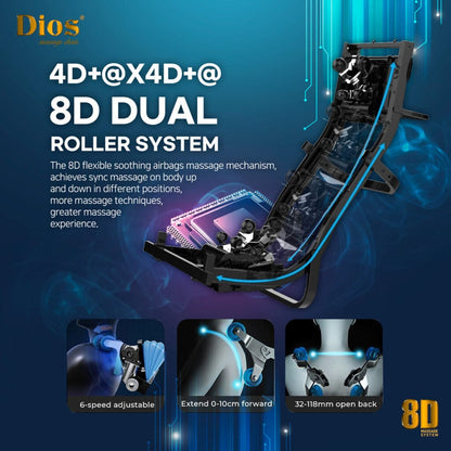 Dios Massage Chair 8D Dual Core Air Tech Touch Roller SL-track with Brain Relaxation Program Dios-1288