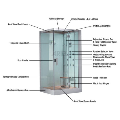 Platinum DZ961F8-Left 59" Rectangular Free Standing Steam Shower - White