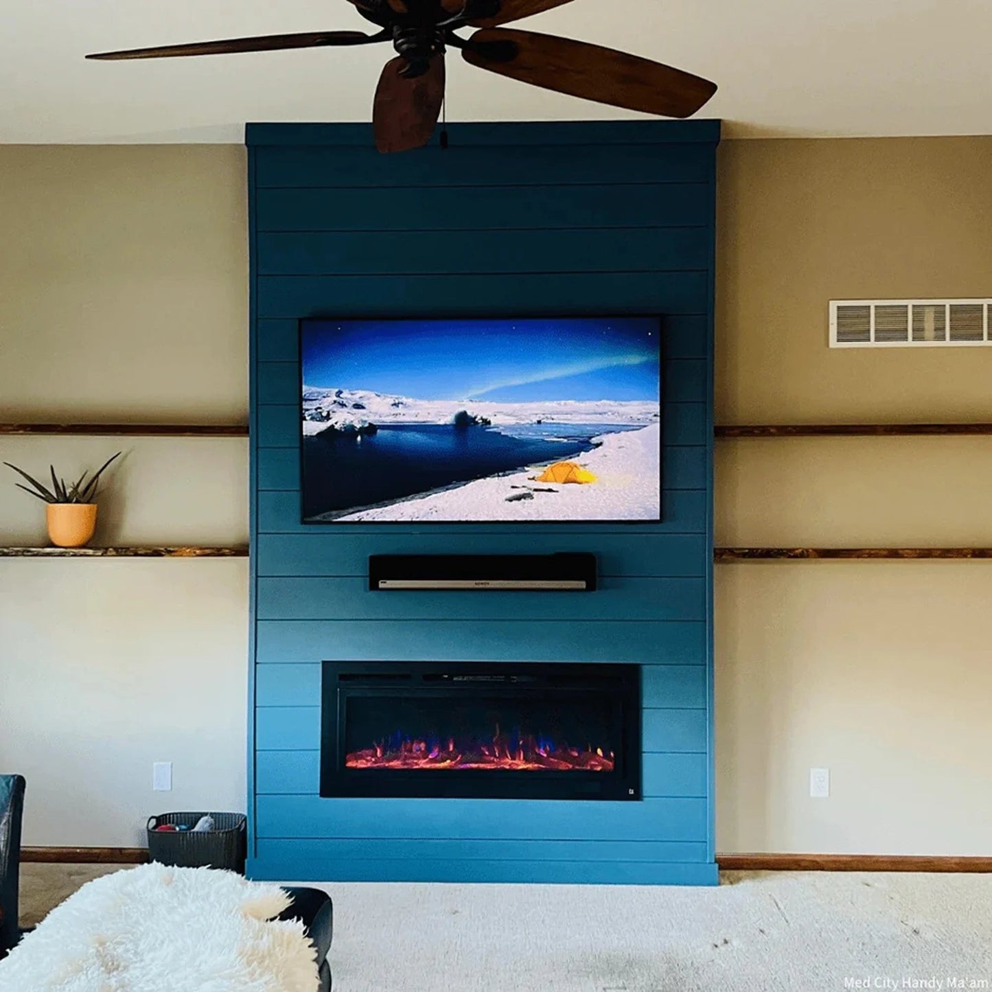 The Sideline Steel Mesh Screen Non Reflective 50" Recessed Electric Fireplace