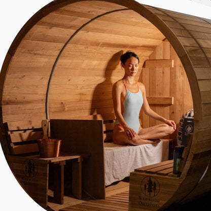 Redwood Outdoors Barrel - 6 Person Sauna w/ Porch