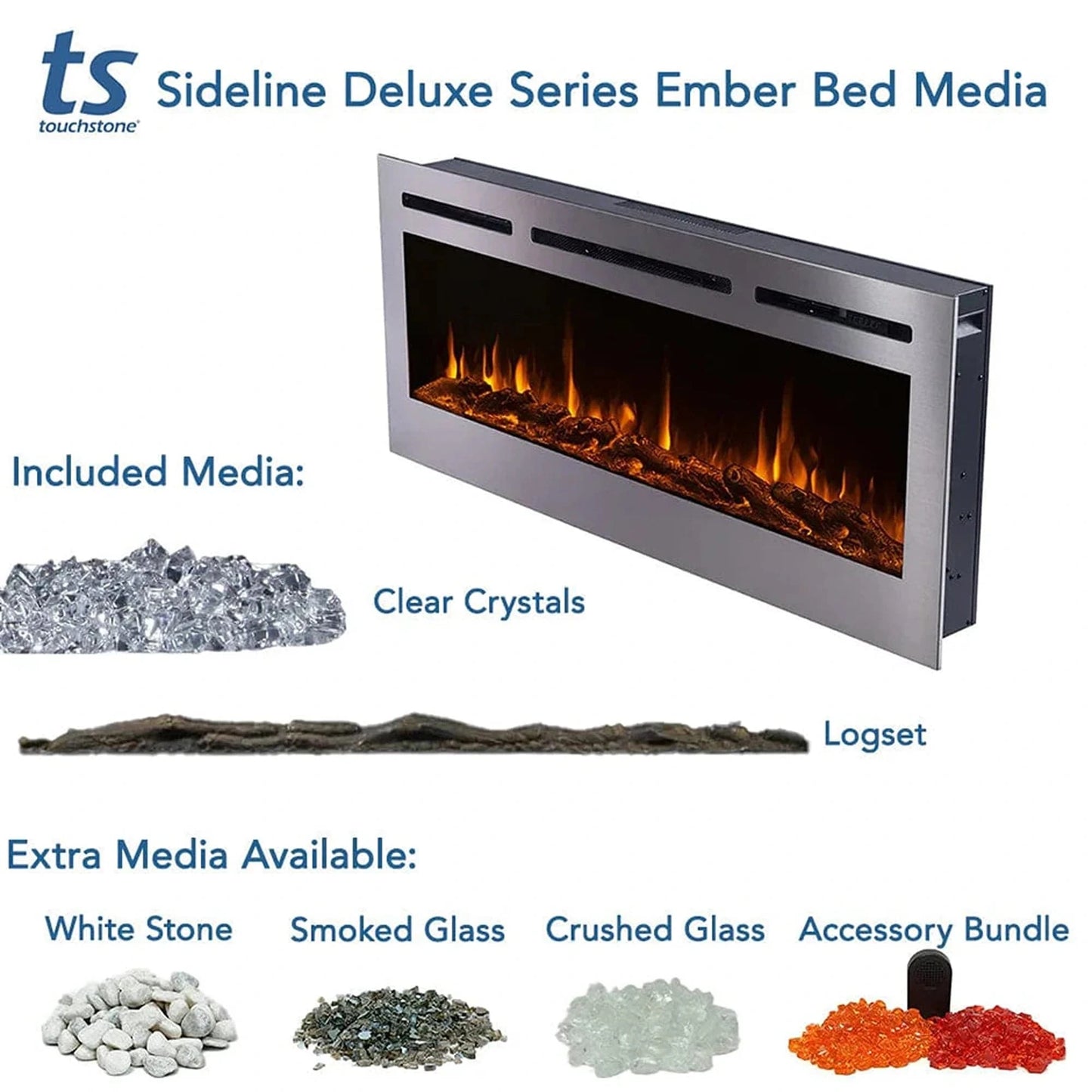 The Sideline Deluxe 50" Stainless Steel Recessed Electric Fireplace