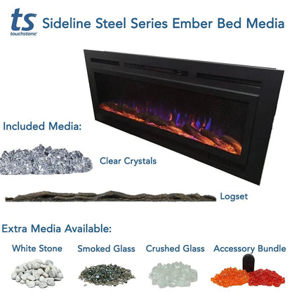 The Sideline Steel Mesh Screen Non Reflective 50" Recessed Electric Fireplace