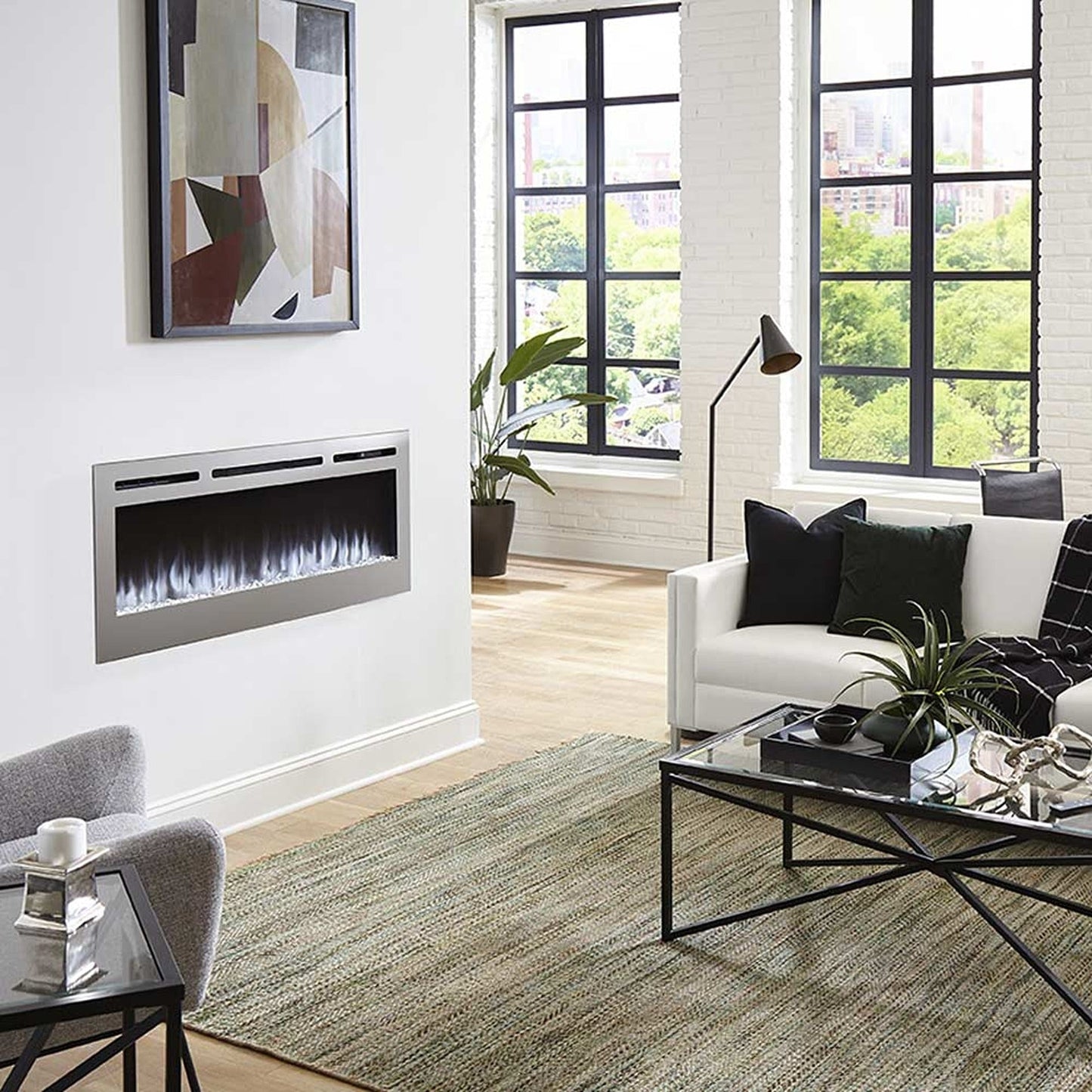 The Sideline Deluxe 50" Stainless Steel Recessed Electric Fireplace