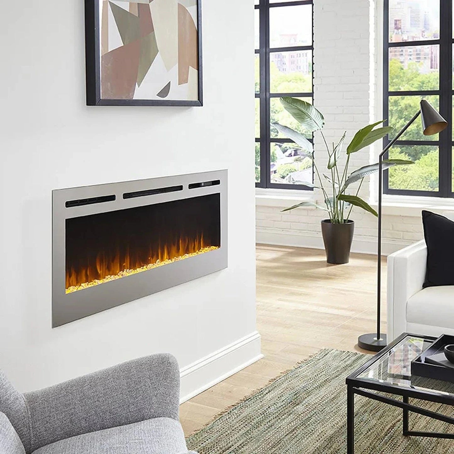 The Sideline Deluxe 50" Stainless Steel Recessed Electric Fireplace