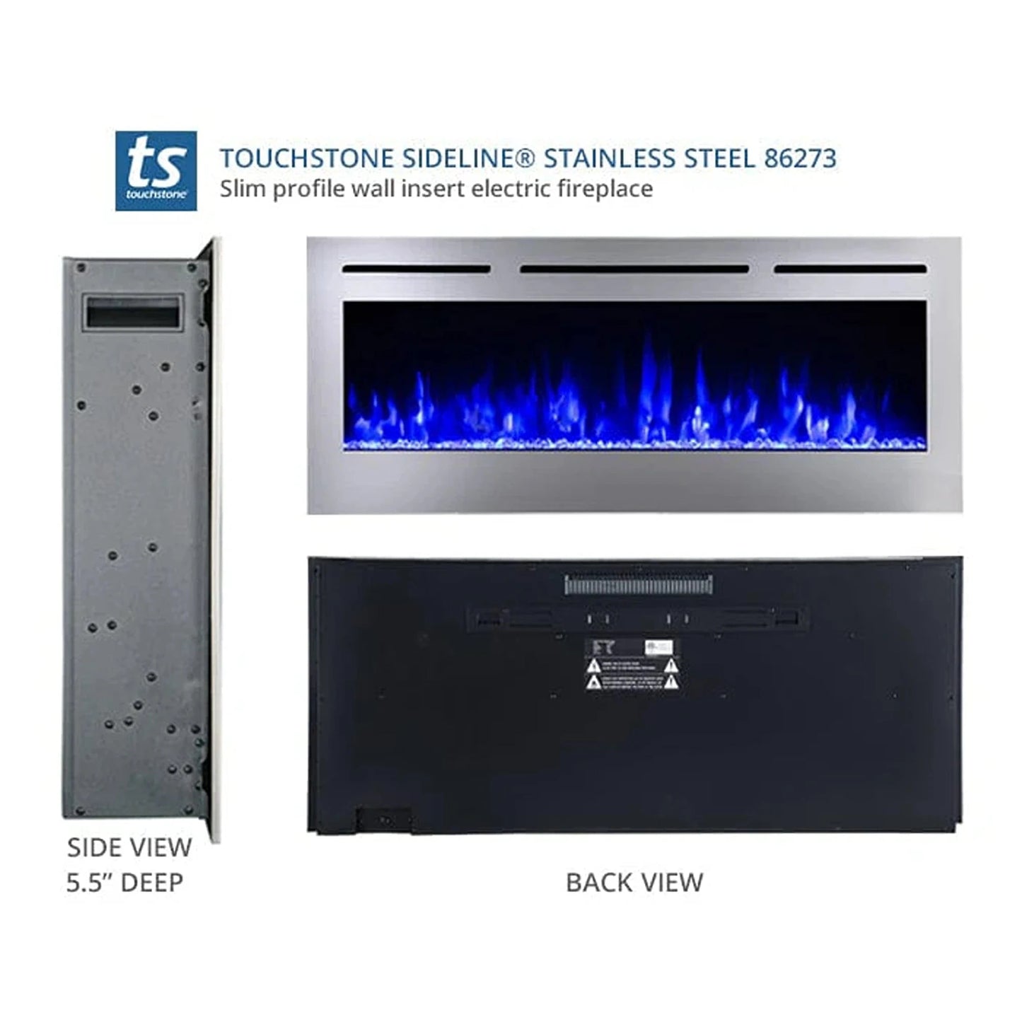 The Sideline Deluxe 50" Stainless Steel Recessed Electric Fireplace