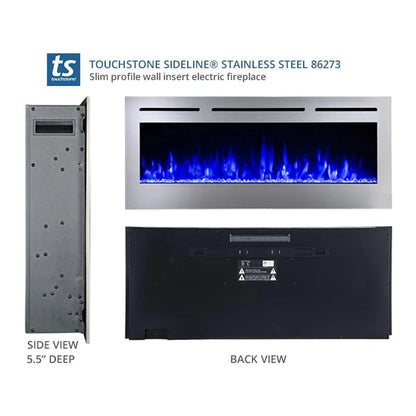 The Sideline Deluxe 50" Stainless Steel Recessed Electric Fireplace